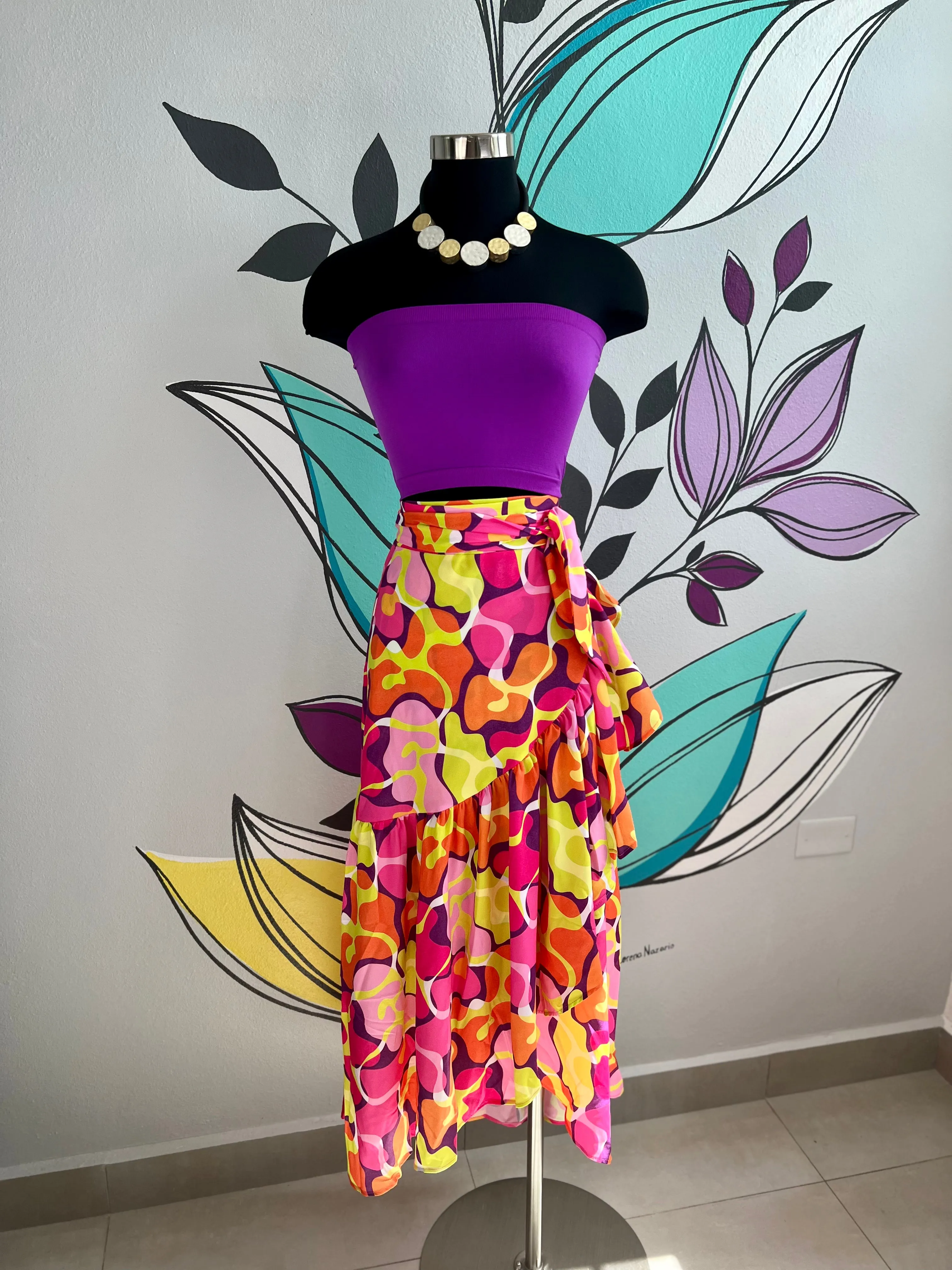 Abstract Print High Waist Wrap Skirt