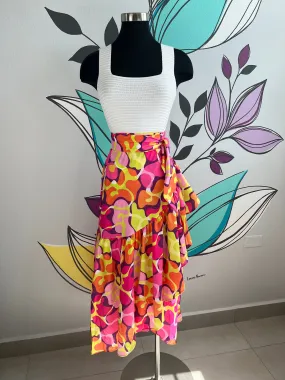 Abstract Print High Waist Wrap Skirt