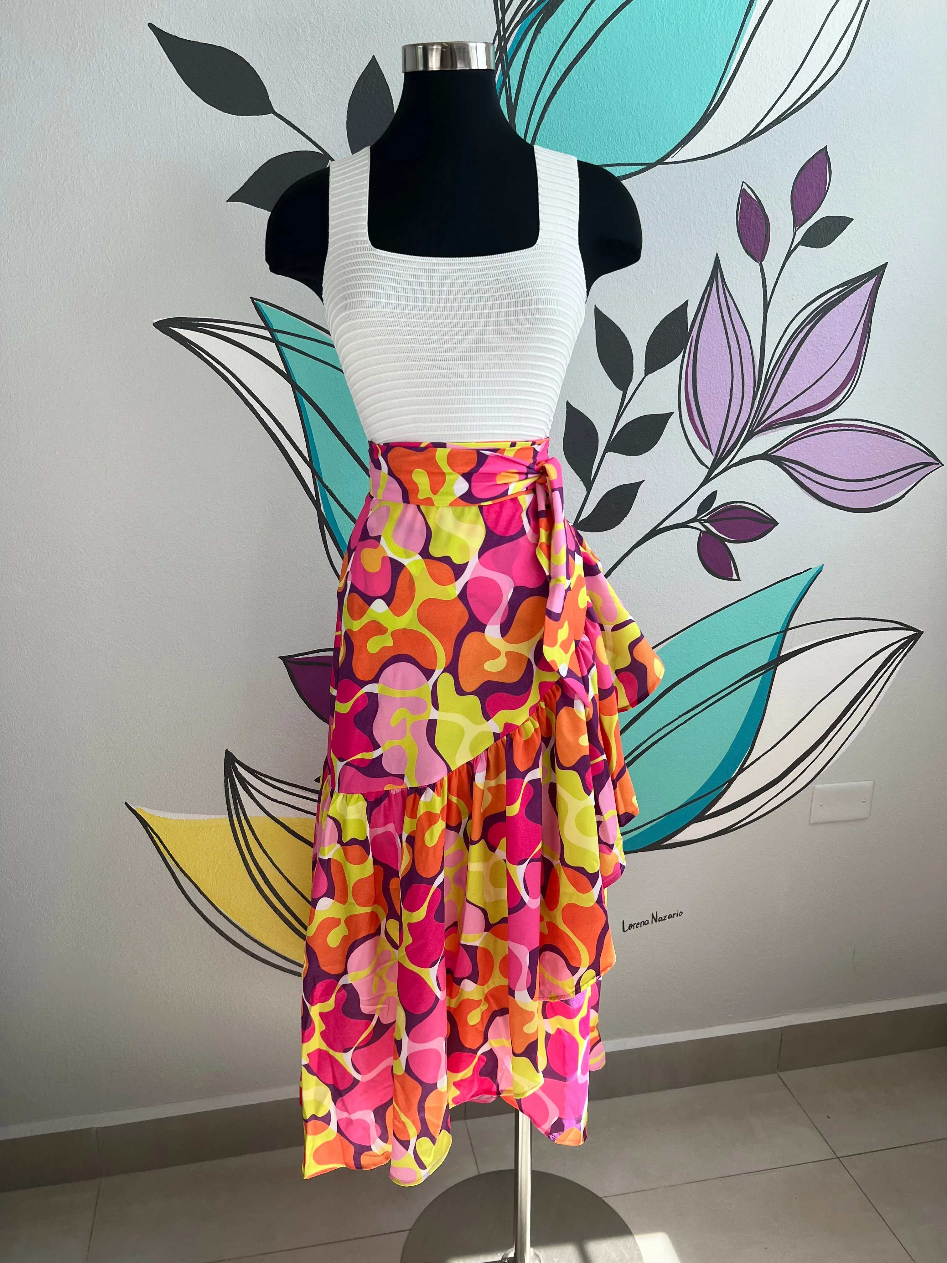 Abstract Print High Waist Wrap Skirt