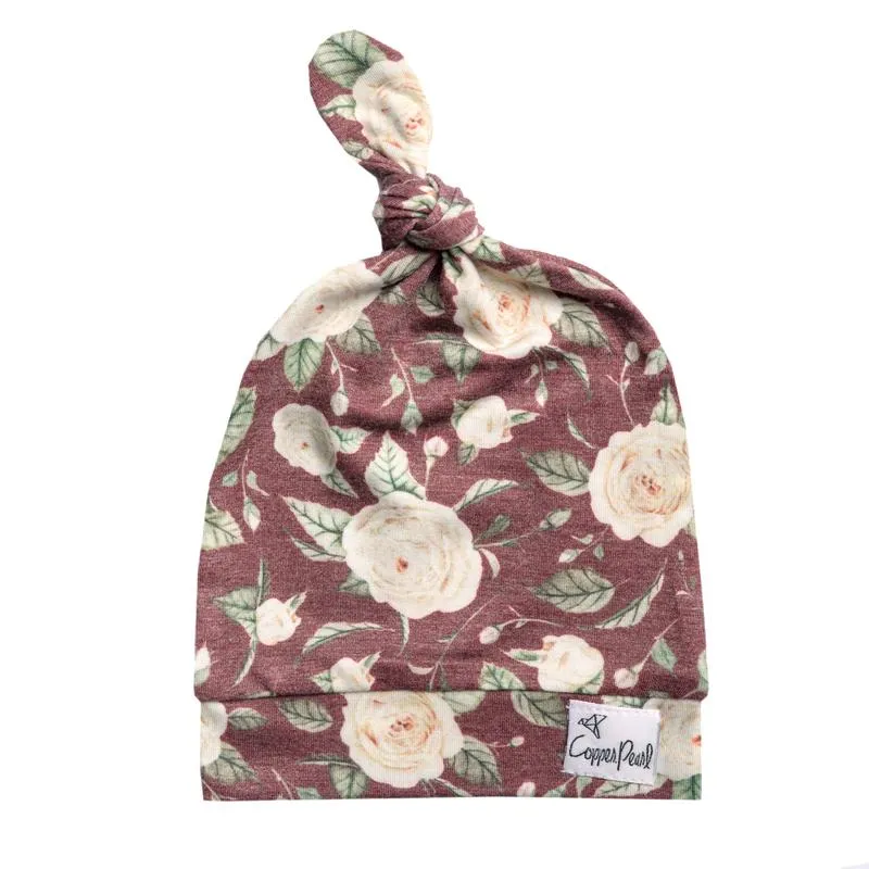 Baby Top Knot Hat | Burgundy Rose