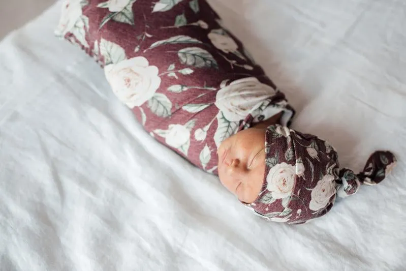 Baby Top Knot Hat | Burgundy Rose