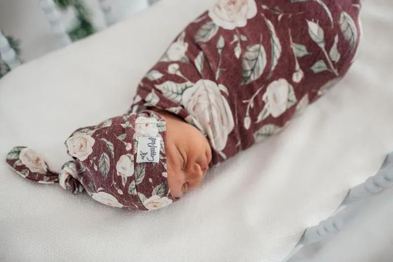 Baby Top Knot Hat | Burgundy Rose