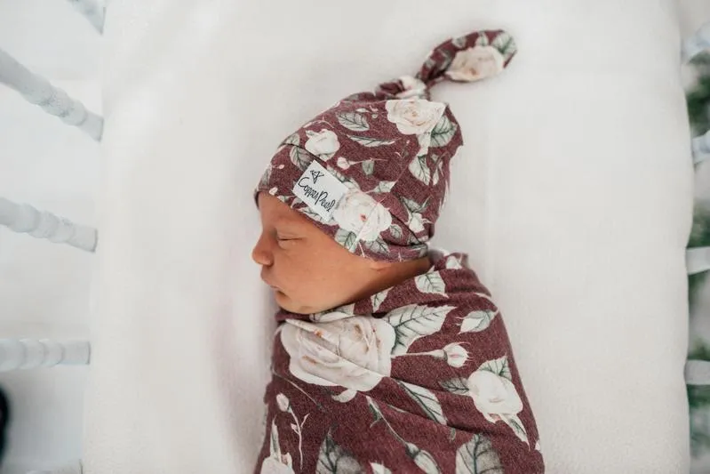 Baby Top Knot Hat | Burgundy Rose