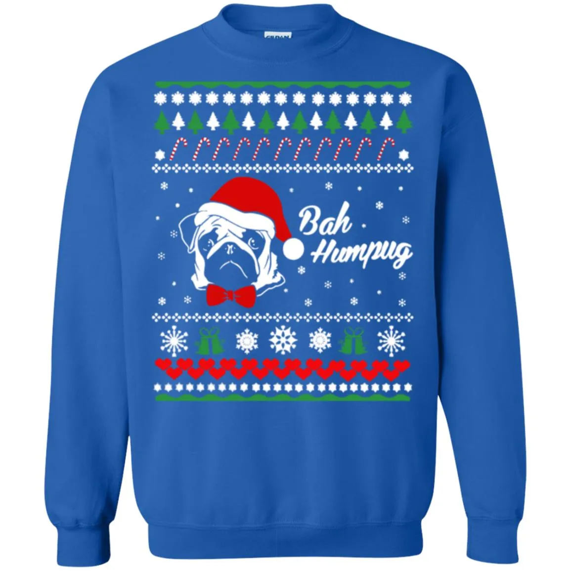 Bah Hum Pug Dog Christmas Unisex Crewneck Pullover Sweatshirt