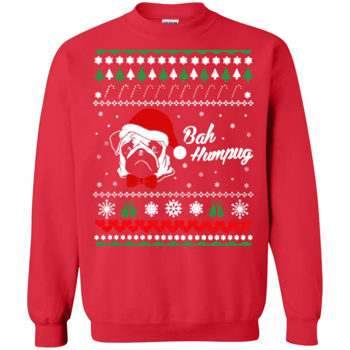 Bah Hum Pug Dog Christmas Unisex Crewneck Pullover Sweatshirt