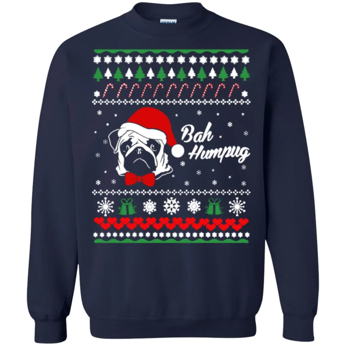 Bah Hum Pug Dog Christmas Unisex Crewneck Pullover Sweatshirt