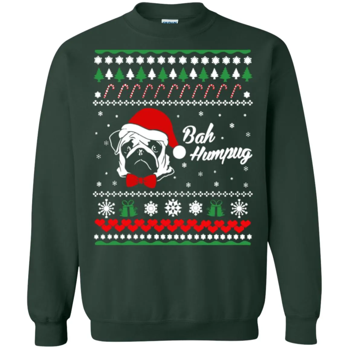 Bah Hum Pug Dog Christmas Unisex Crewneck Pullover Sweatshirt