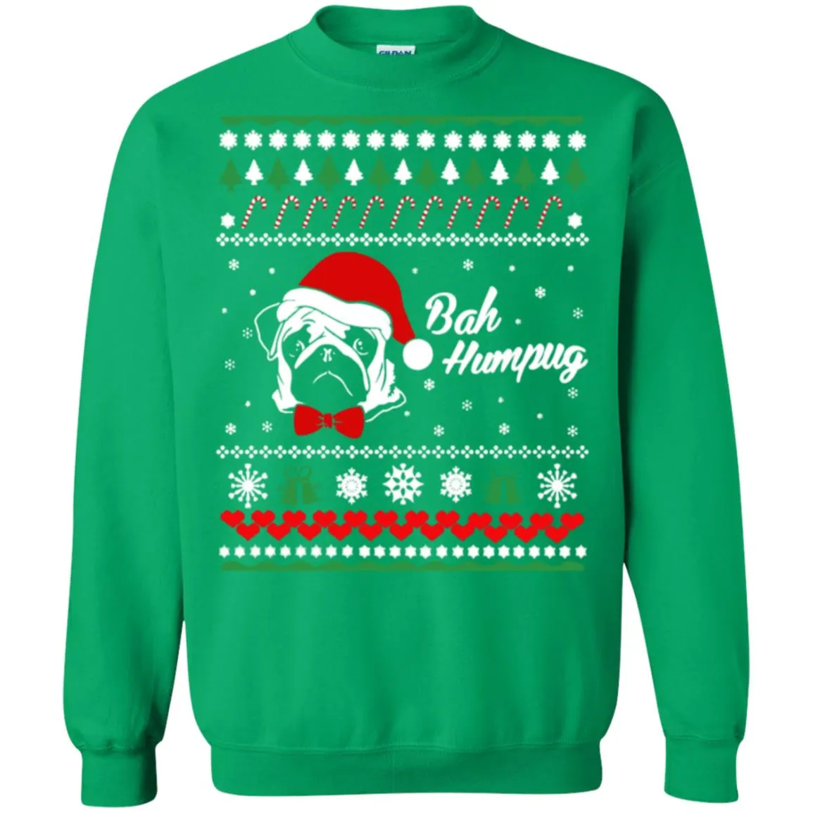 Bah Hum Pug Dog Christmas Unisex Crewneck Pullover Sweatshirt