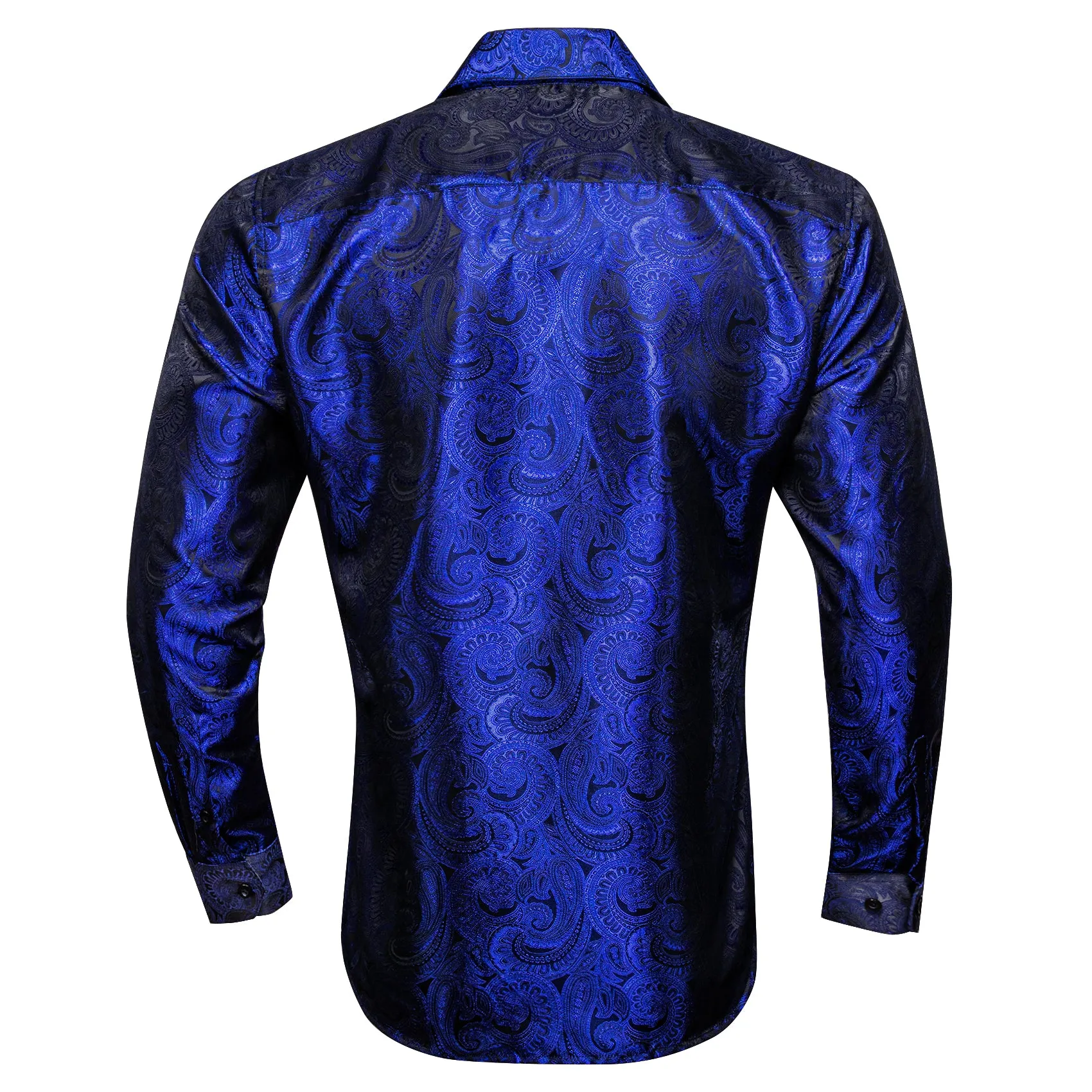 Barry Wang Sapphire Blue Paisley Black Silk Men's Formal Shirt for Guy