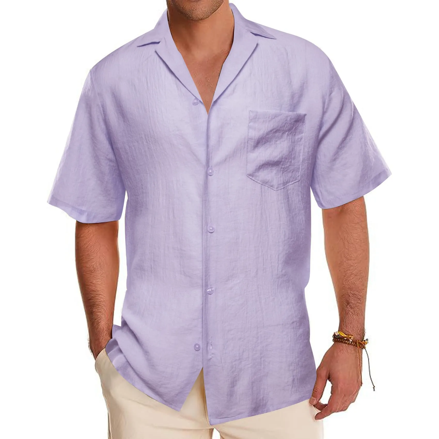 Barry Wang Thistle Purple Shirt Solid Short Sleeve Mens Dress Shirt