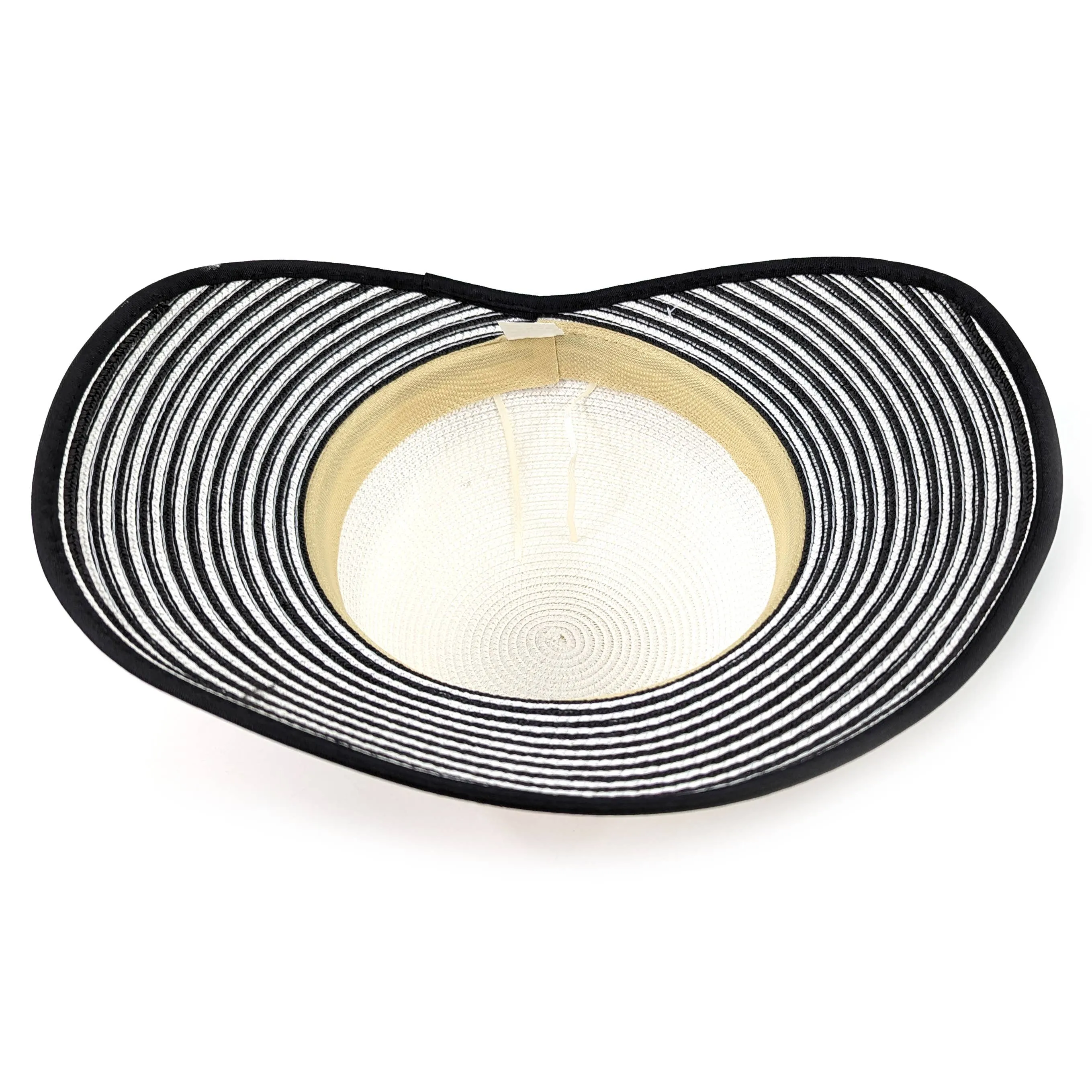 Black Ginger - Stripey Open Back Foldable Hat - Black & White