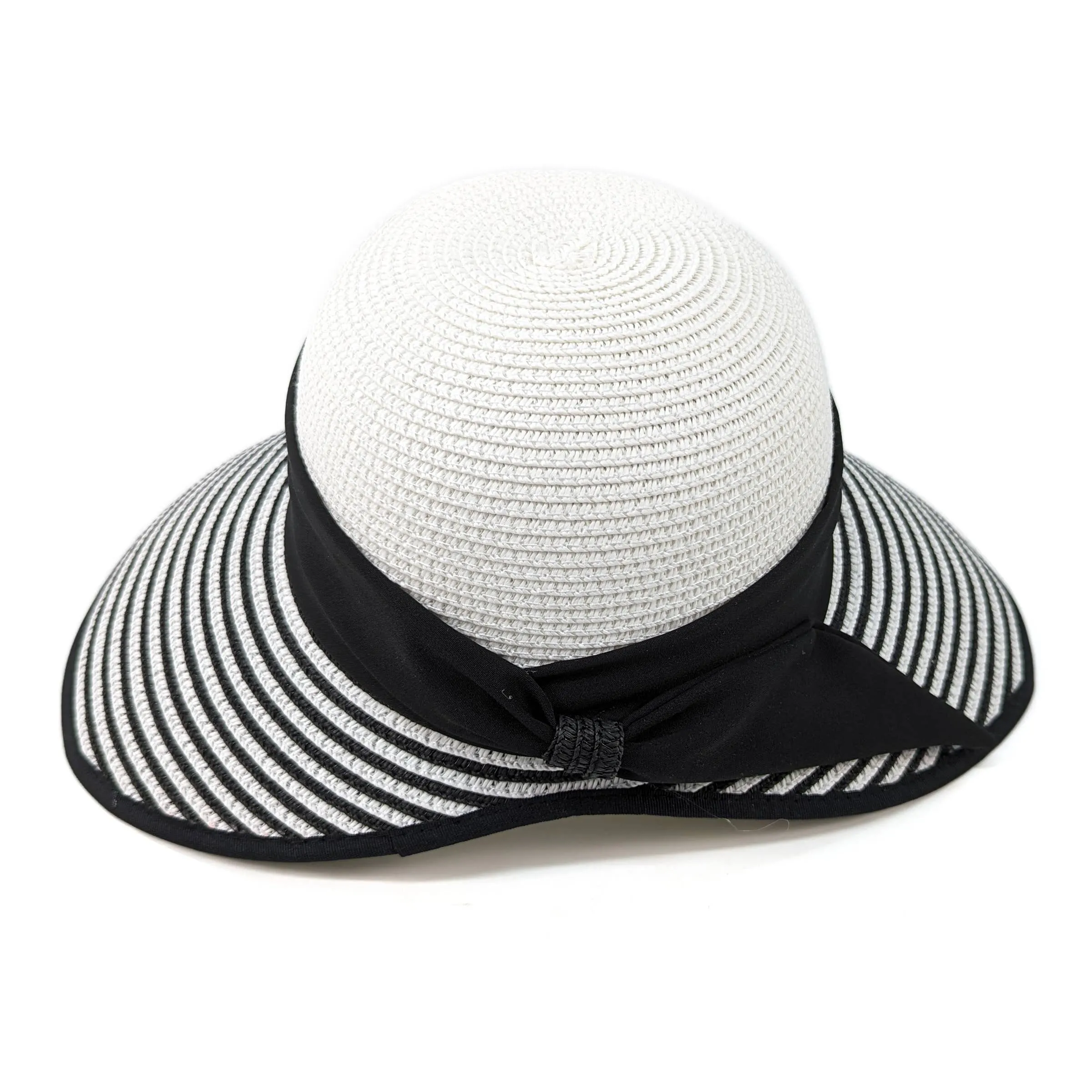Black Ginger - Stripey Open Back Foldable Hat - Black & White