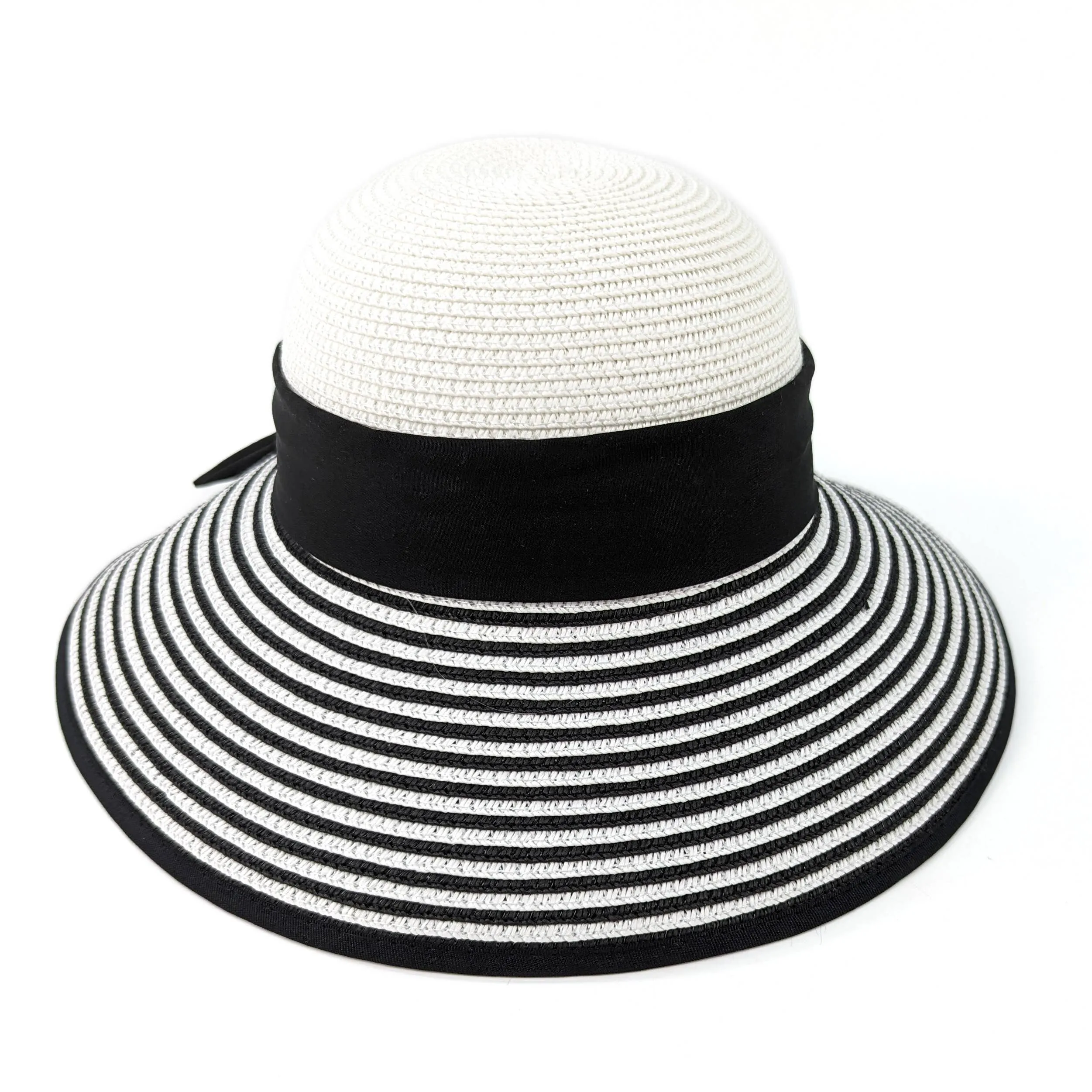 Black Ginger - Stripey Open Back Foldable Hat - Black & White