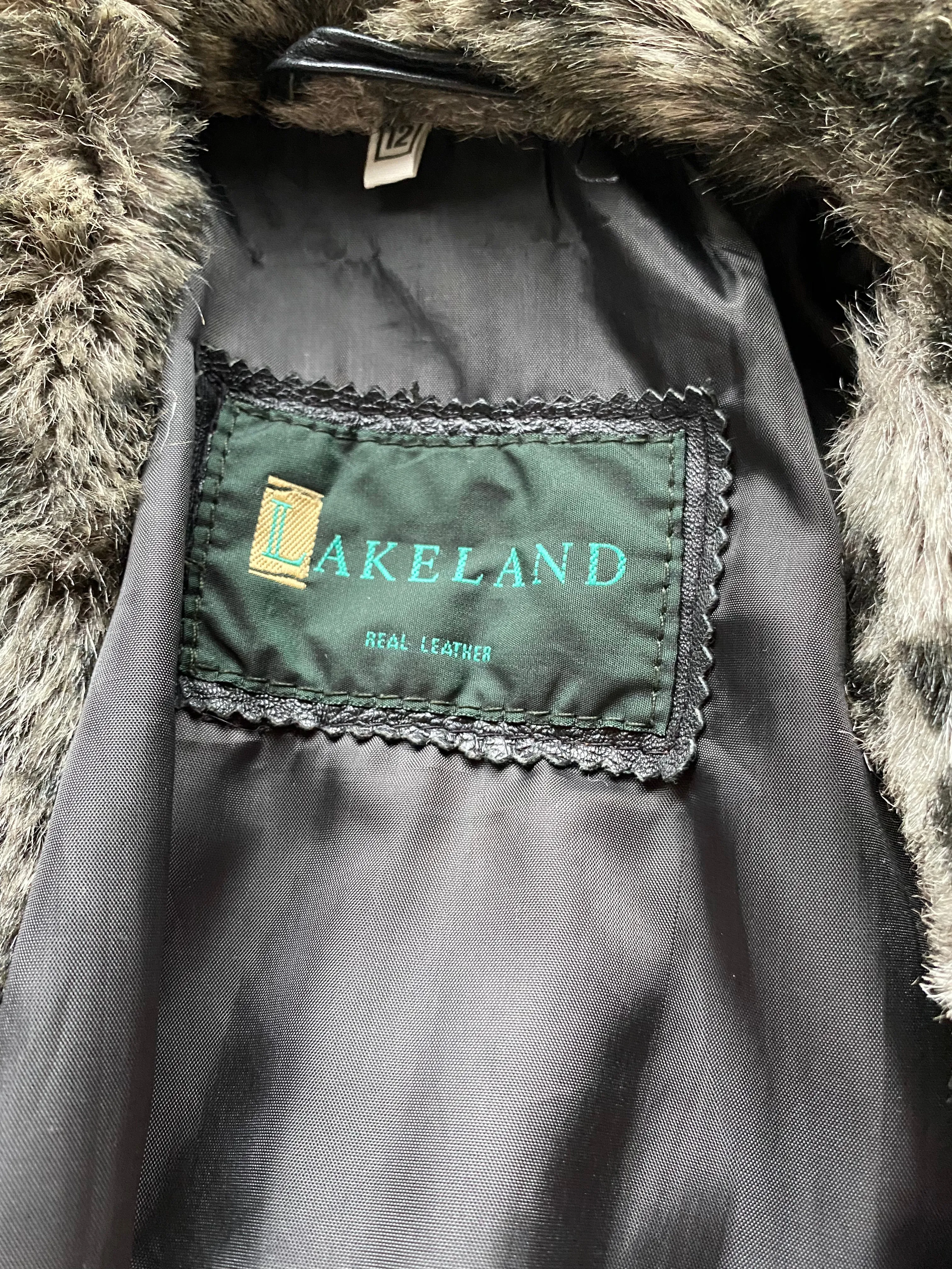 Black real leather faux fur coat UK 12