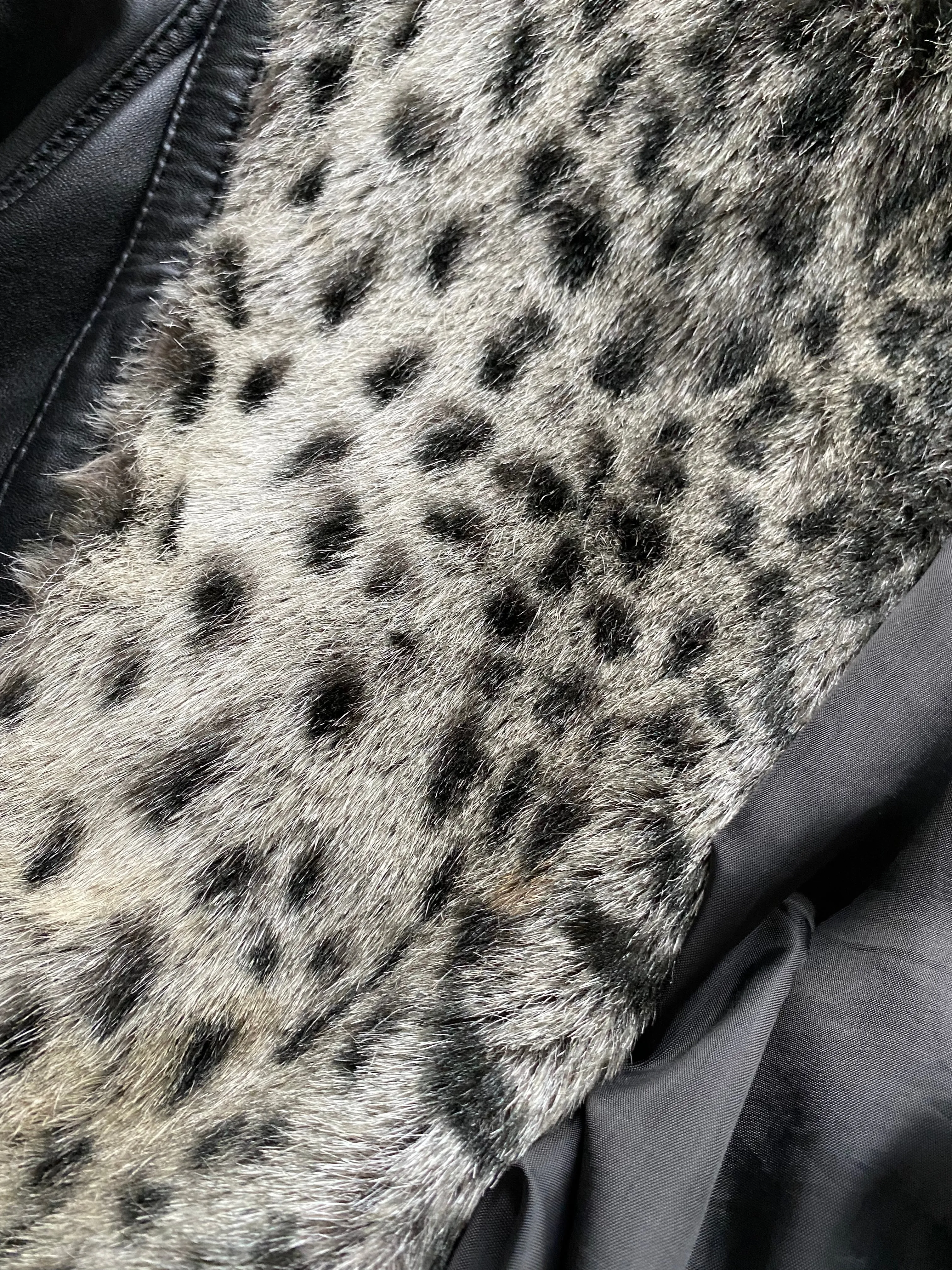 Black real leather faux fur coat UK 12