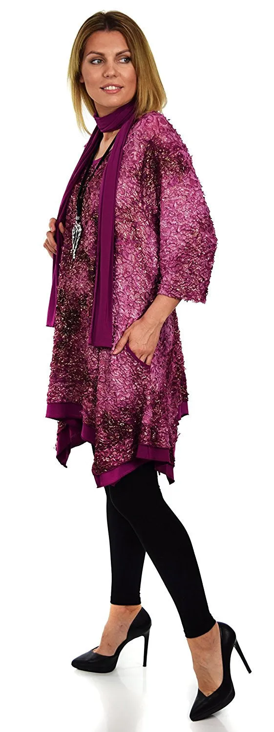 BoHo Artsy Lagenlook Comfortable Tunic Top with Matching Scarf Shawl