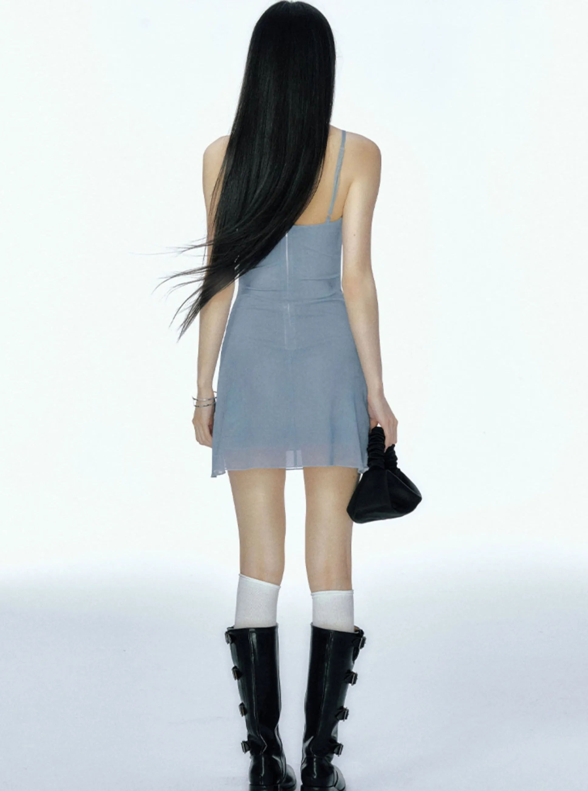 Bow Mesh Print Slip Dress