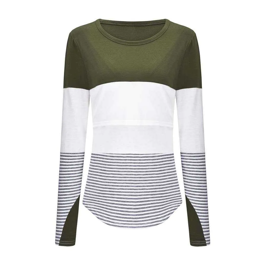 Breastfeeding Long Sleeve Striped O-neck Shirt