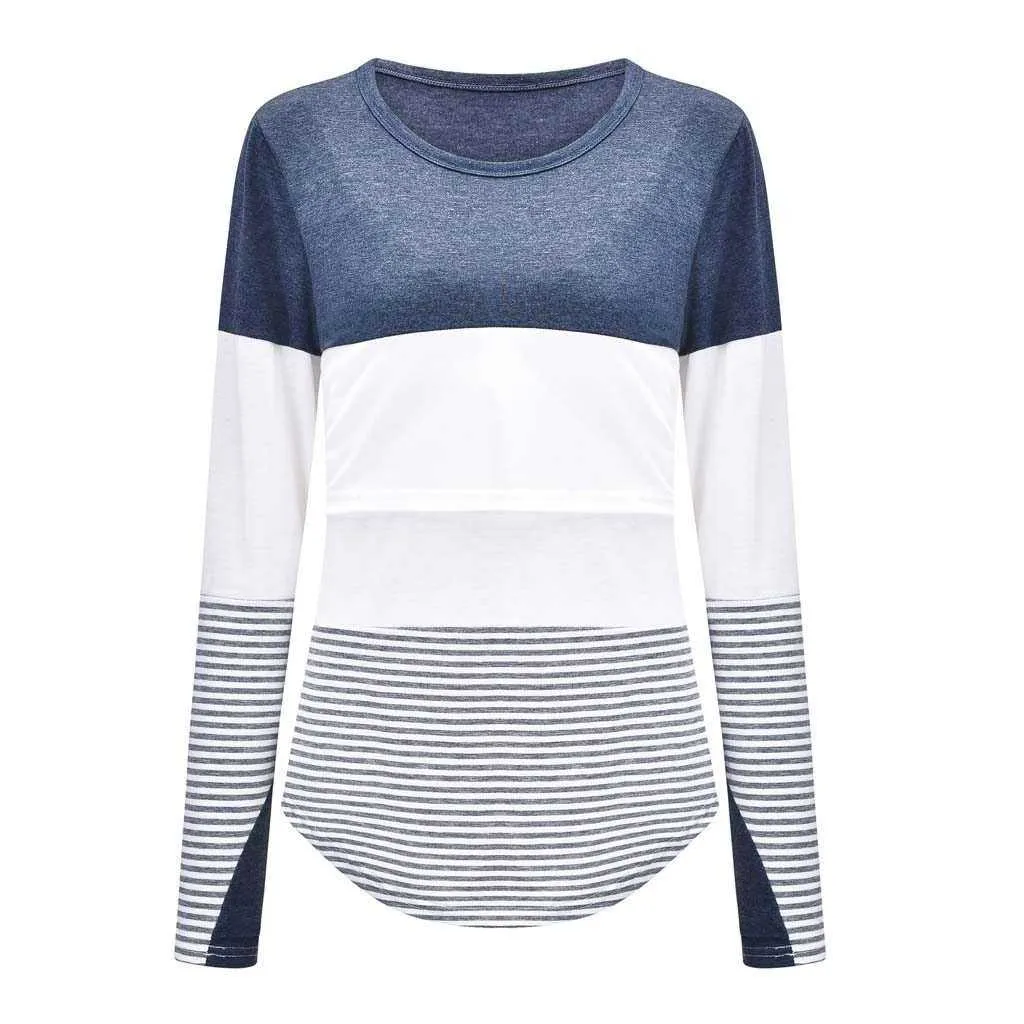 Breastfeeding Long Sleeve Striped O-neck Shirt