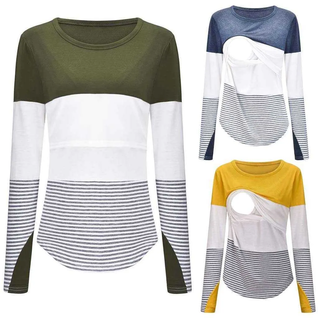 Breastfeeding Long Sleeve Striped O-neck Shirt