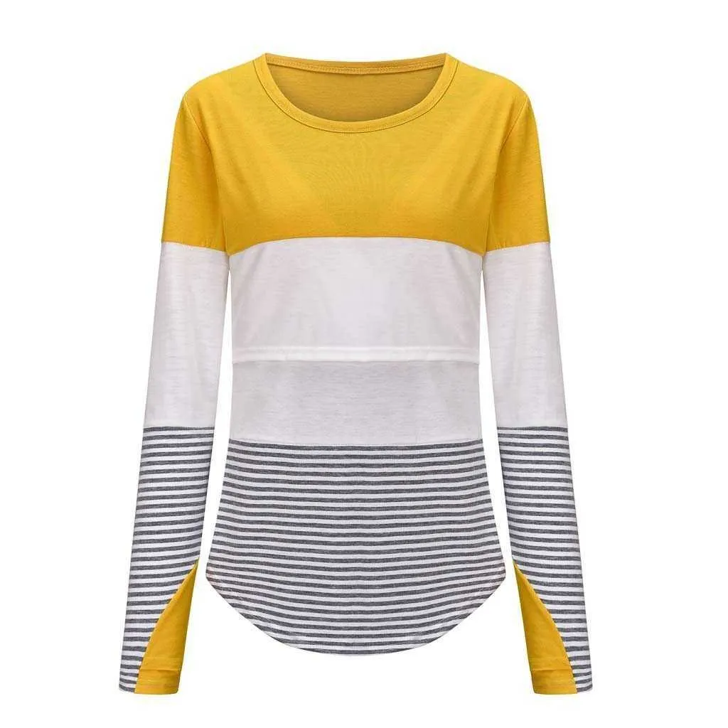 Breastfeeding Long Sleeve Striped O-neck Shirt