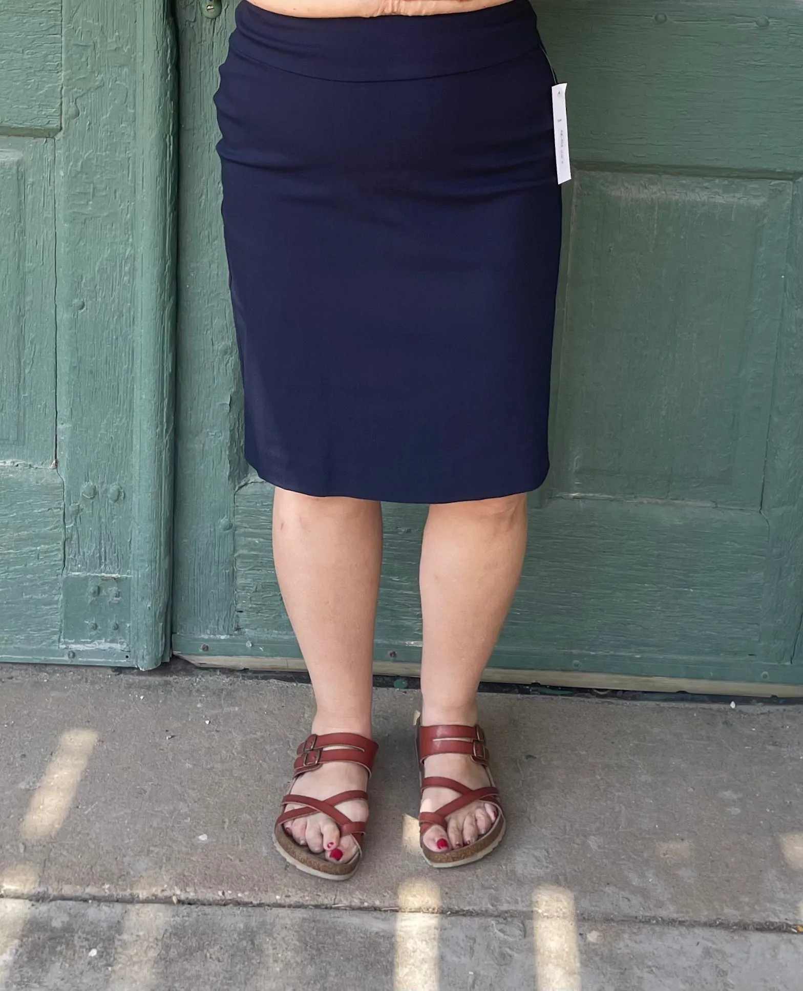 Camille Navy Pull-On Pencil Skirt by Krazy Larry