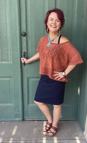 Camille Navy Pull-On Pencil Skirt by Krazy Larry