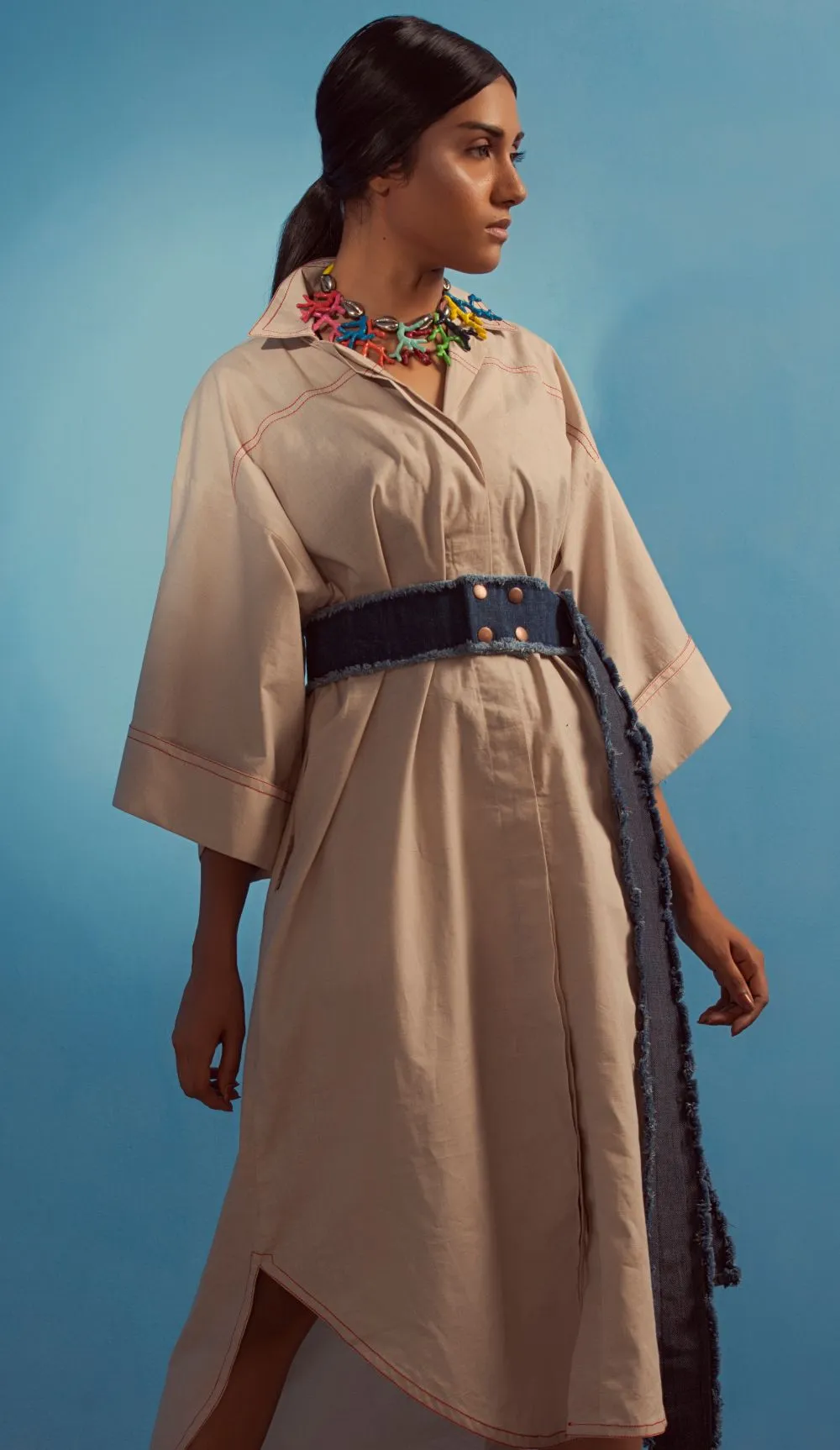 Caramel long tunic with Crimson Anchor