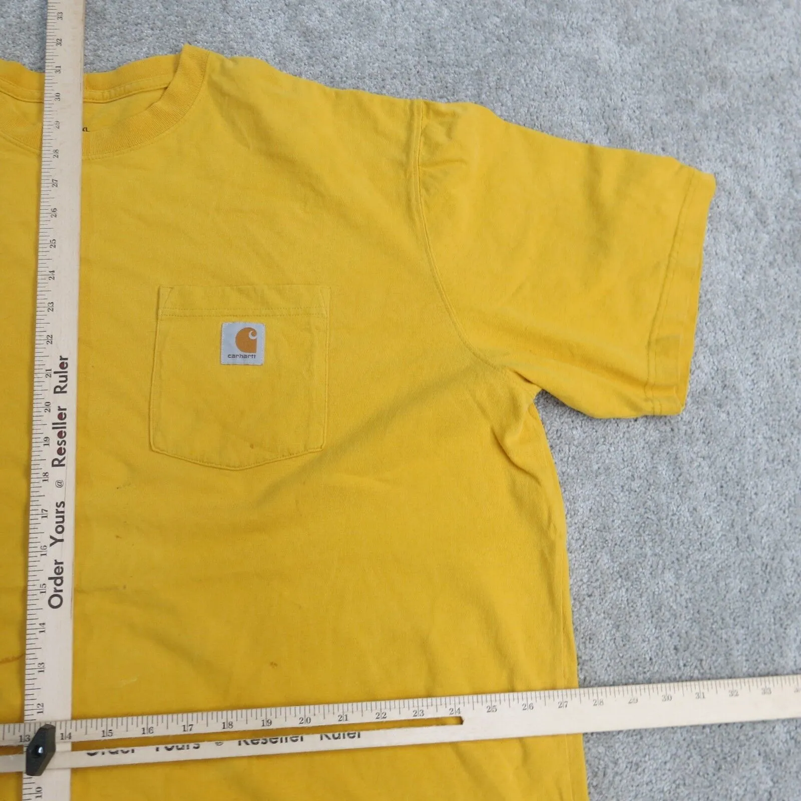 Carhartt Shirt Mens 2XL Yellow Pocket Tee Work Wear Cotton Casual Swoosh Logo