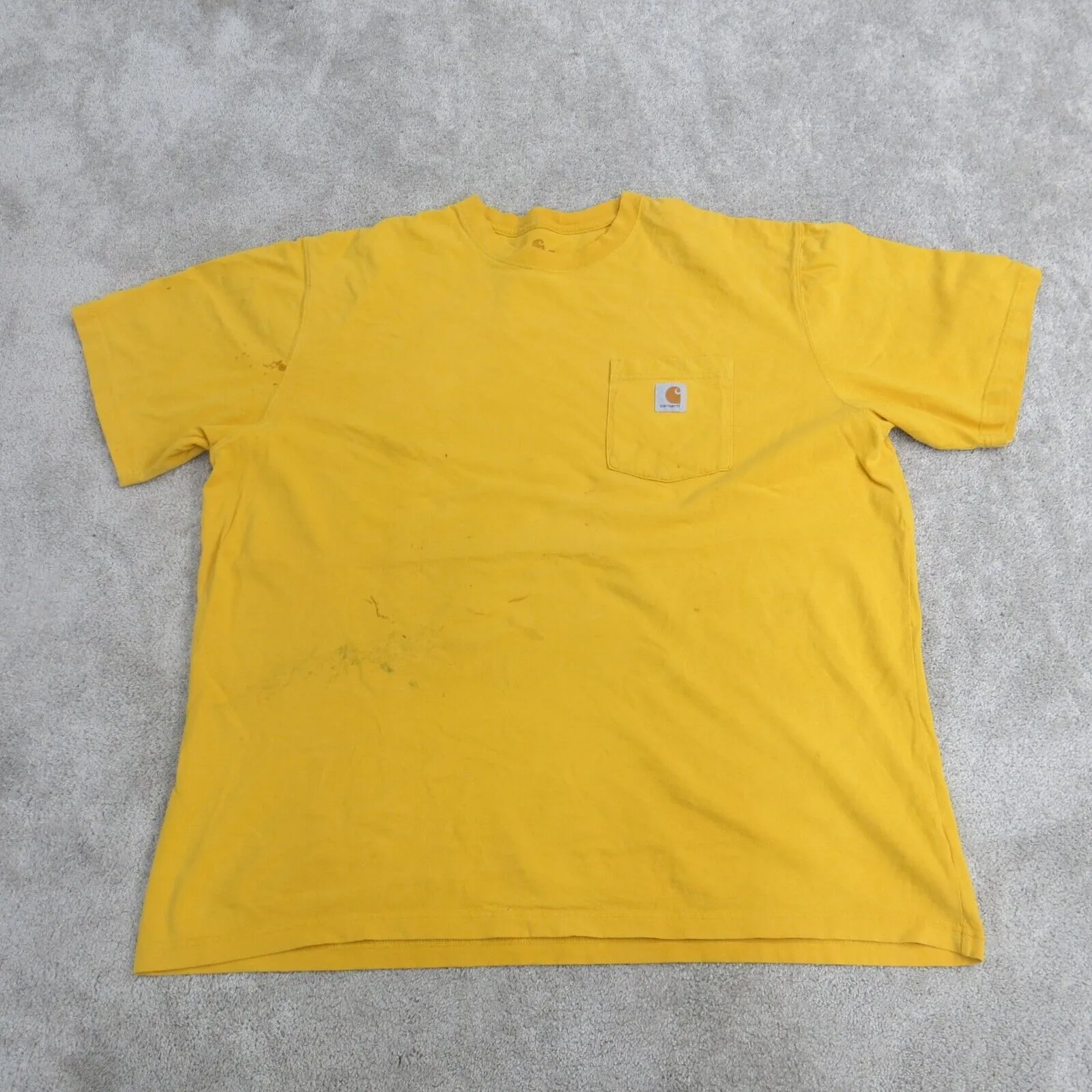Carhartt Shirt Mens 2XL Yellow Pocket Tee Work Wear Cotton Casual Swoosh Logo