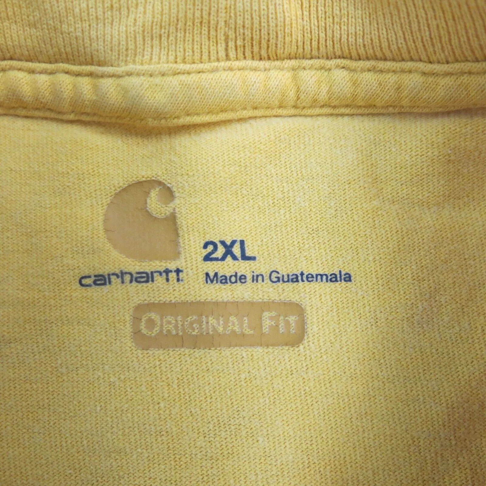 Carhartt Shirt Mens 2XL Yellow Pocket Tee Work Wear Cotton Casual Swoosh Logo