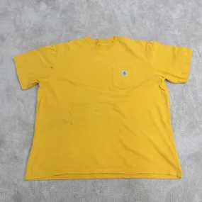 Carhartt Shirt Mens 2XL Yellow Pocket Tee Work Wear Cotton Casual Swoosh Logo