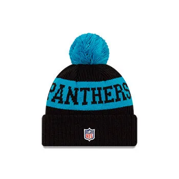Carolina Panthers New Era Black/Blue 2020 NFL Sideline - Official Sport Pom Cuffed Knit Toque