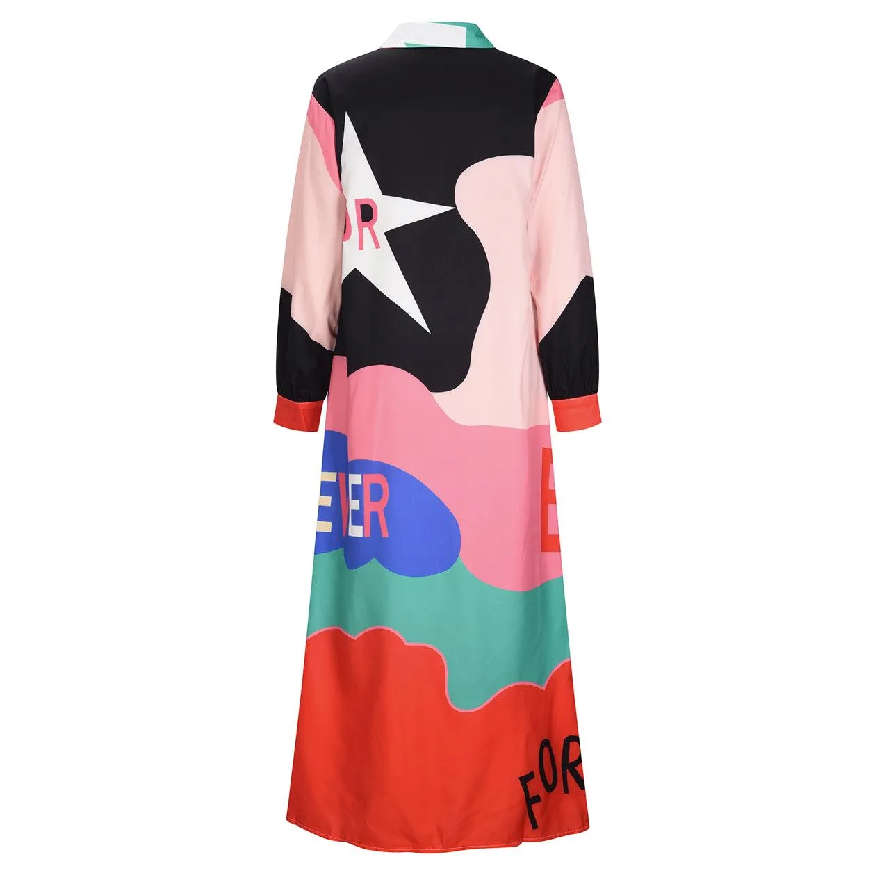Casual Long Sleeve Printed Maxi Shirt Dress