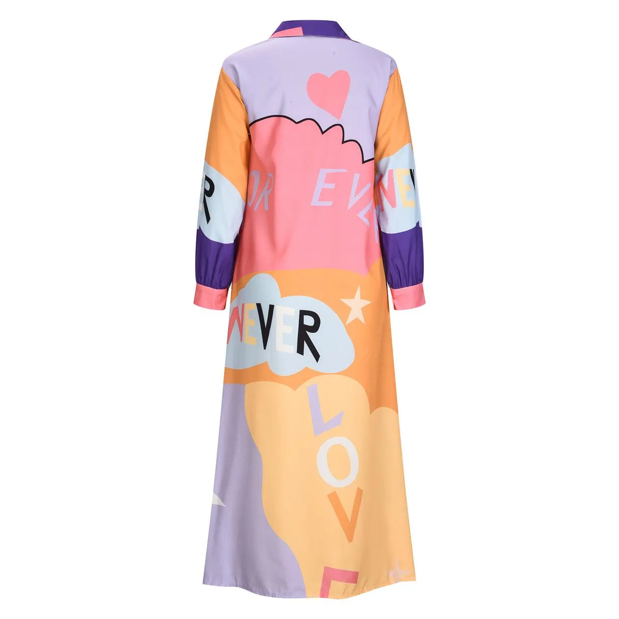 Casual Long Sleeve Printed Maxi Shirt Dress