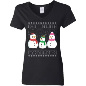 Chillin With My Snowmies Snowman Christmas Women V-Neck T-Shirt