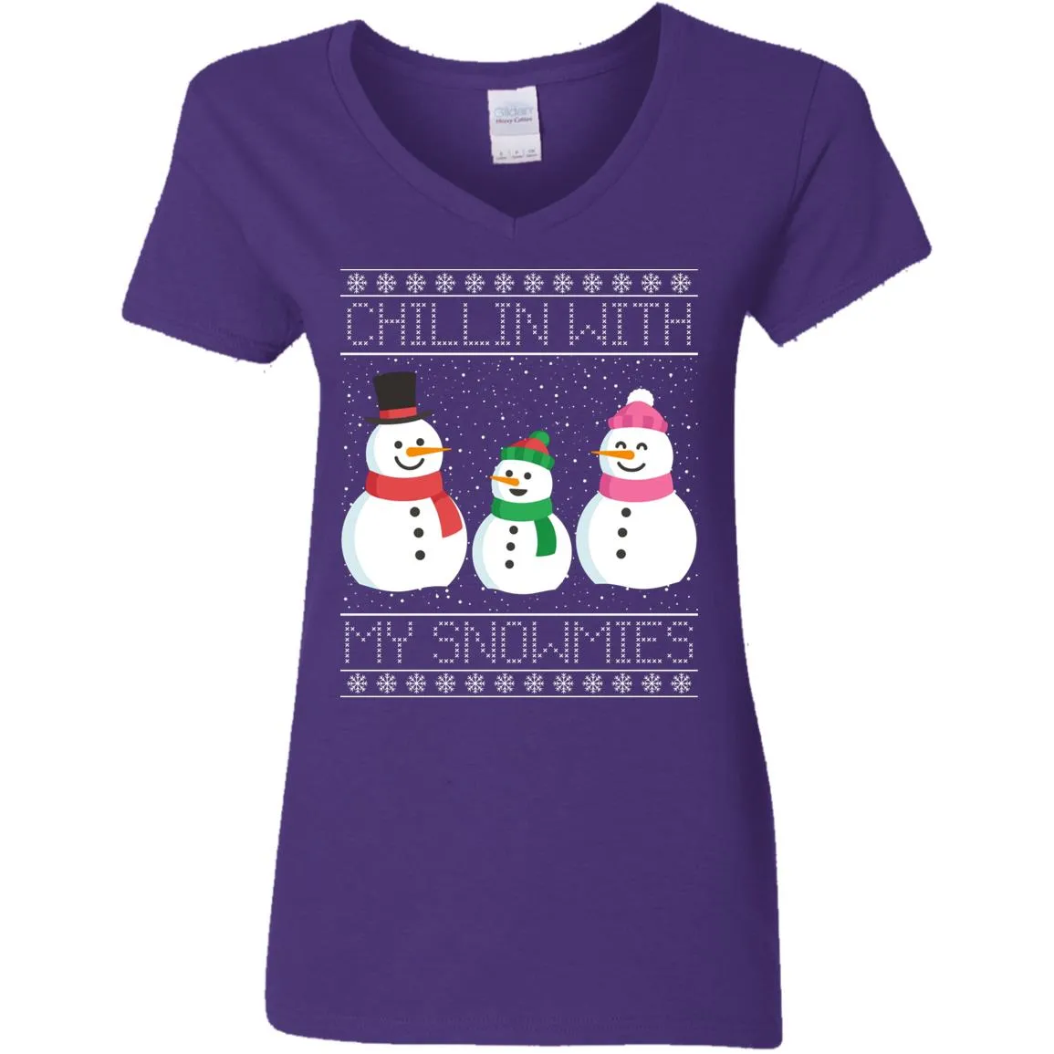 Chillin With My Snowmies Snowman Christmas Women V-Neck T-Shirt