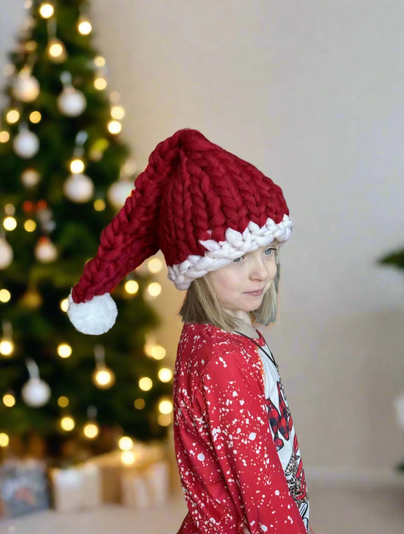 Chunky Santa Hat, Giant Knit Santa Claus Hat