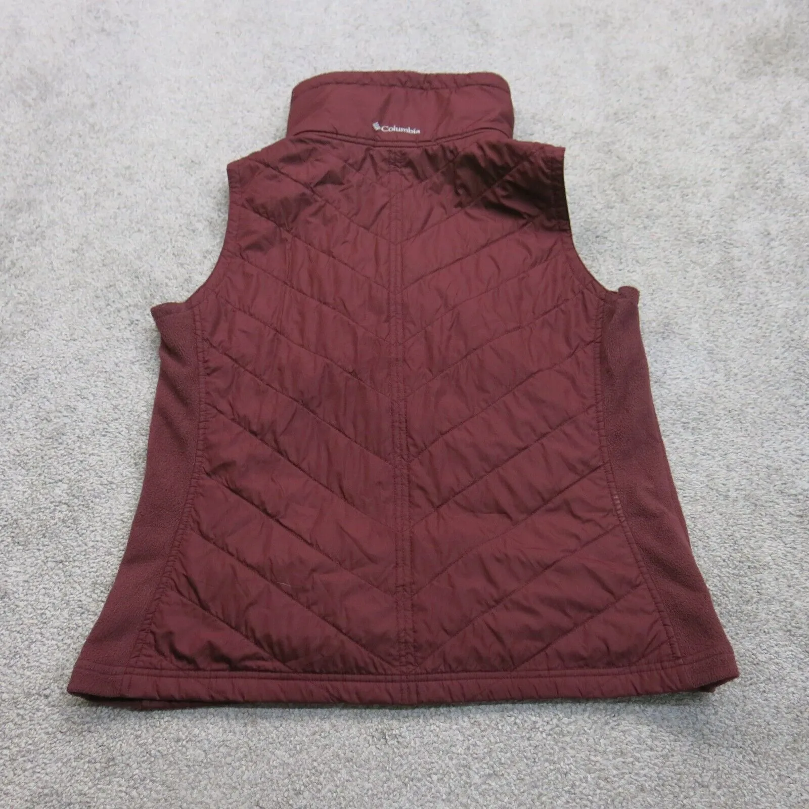 Columbia Womens Puffer Vest Jacket Full Zip Up Sleeveless Mock Neck Maroon SZ L