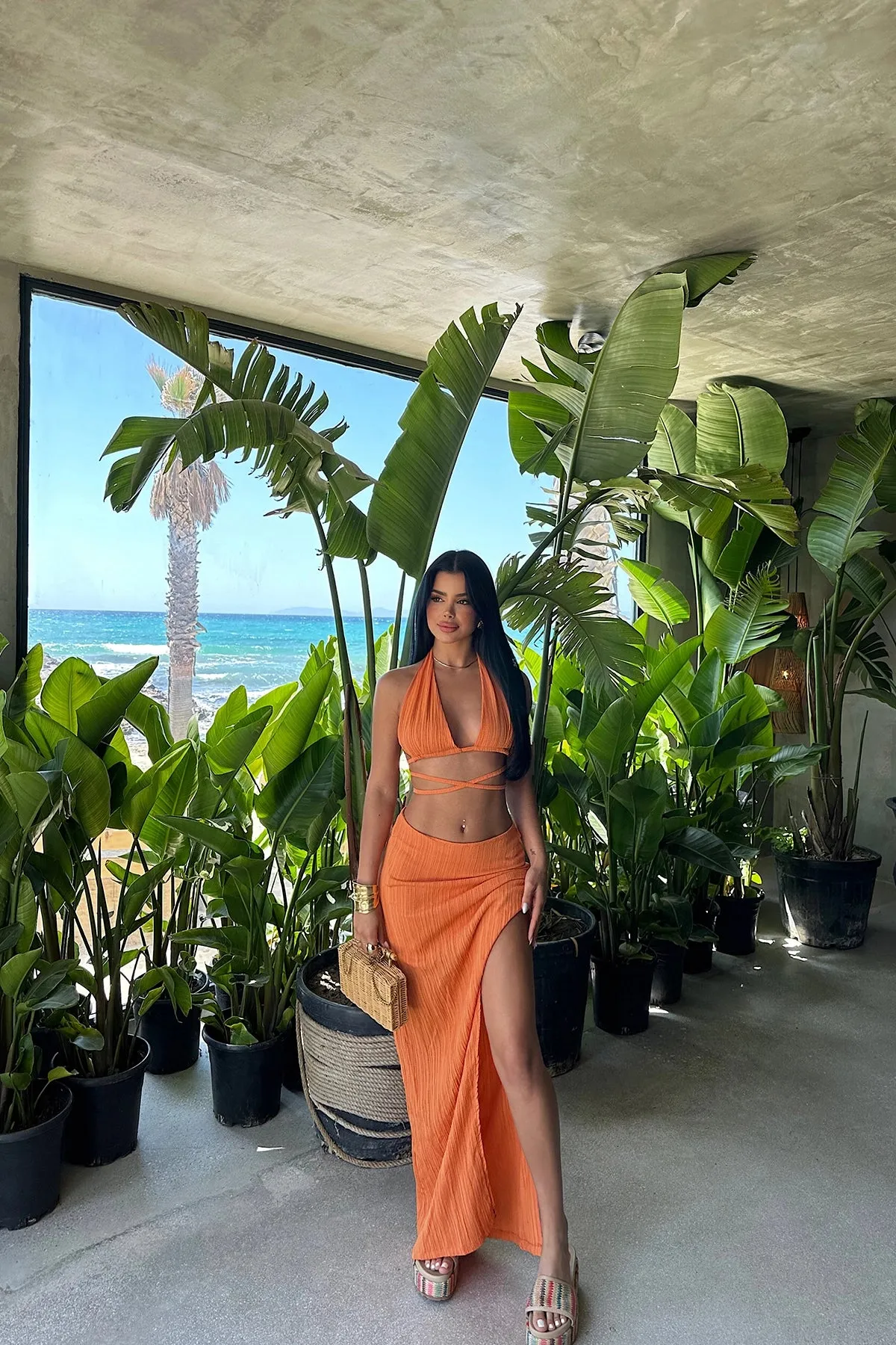 EYY Women Orange Skirt Suit - Famalicão