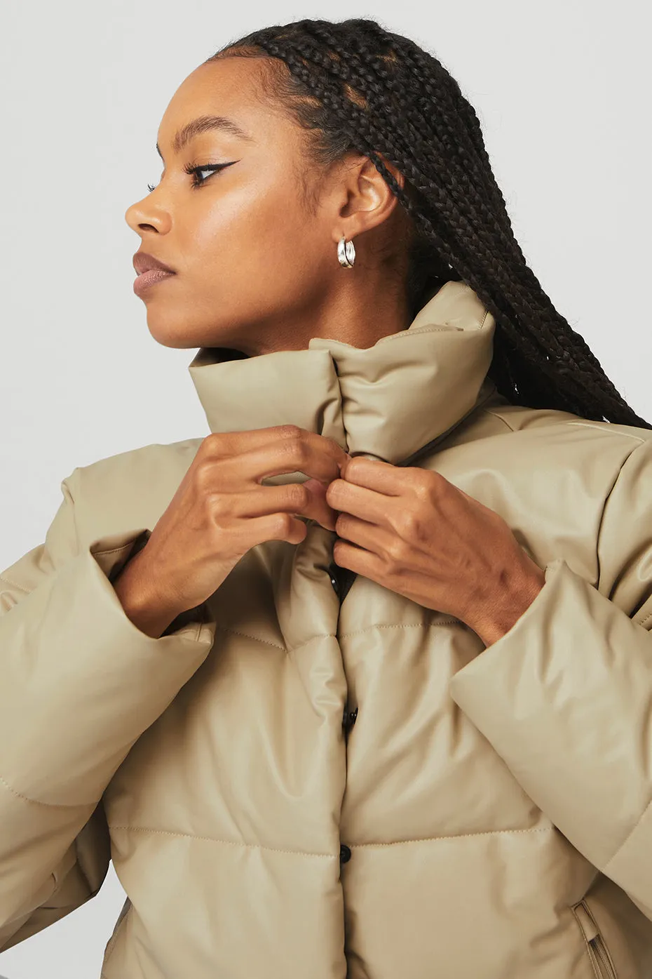 Faux Leather Gold Rush Puffer - California Sand