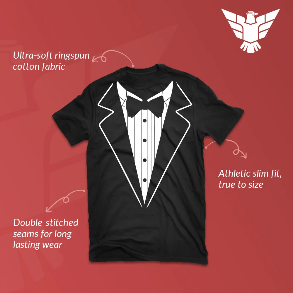 Funny Novelty Black Tuxedo Bowtie T-Shirt for Him or Her