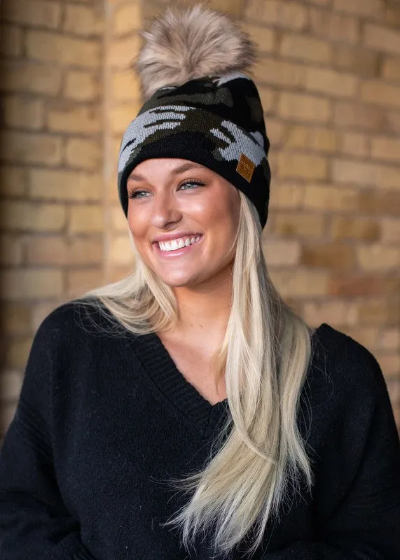 Green Camo Pom Beanie