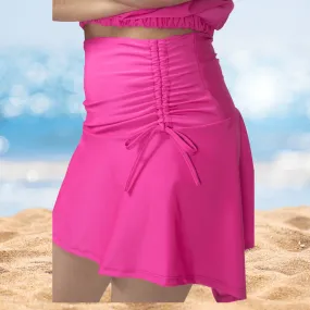 High-Rise Tummy Control Ruched Extra Mini Skirt – Adjustable Asymmetrical Drawstring Skirt Hot Pink