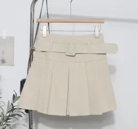 High Waist Pleated Corduroy Short Skirt