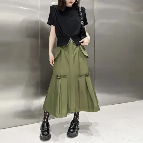 High Waist Skirt for Women's Street Style Army Green Skirt