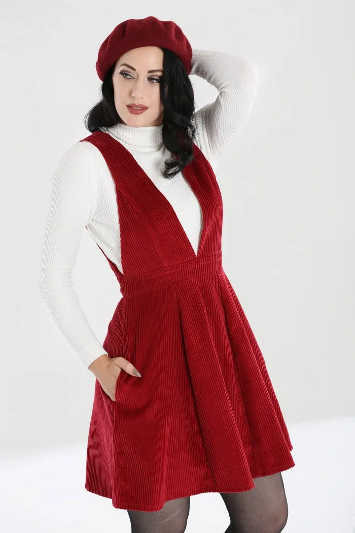 Jeanette Red Corduroy Pinafore