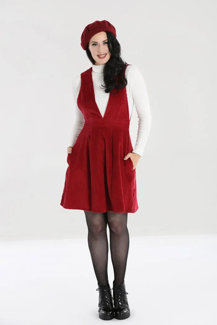 Jeanette Red Corduroy Pinafore
