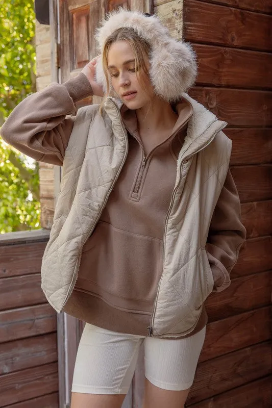 KELLY QUILTED ZIP UP FLEECE LINED PUFFER VEST