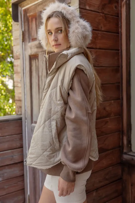 KELLY QUILTED ZIP UP FLEECE LINED PUFFER VEST